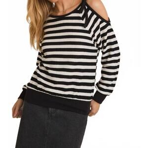 NEW GILLI cut-out long sleeve top in white-black stripe